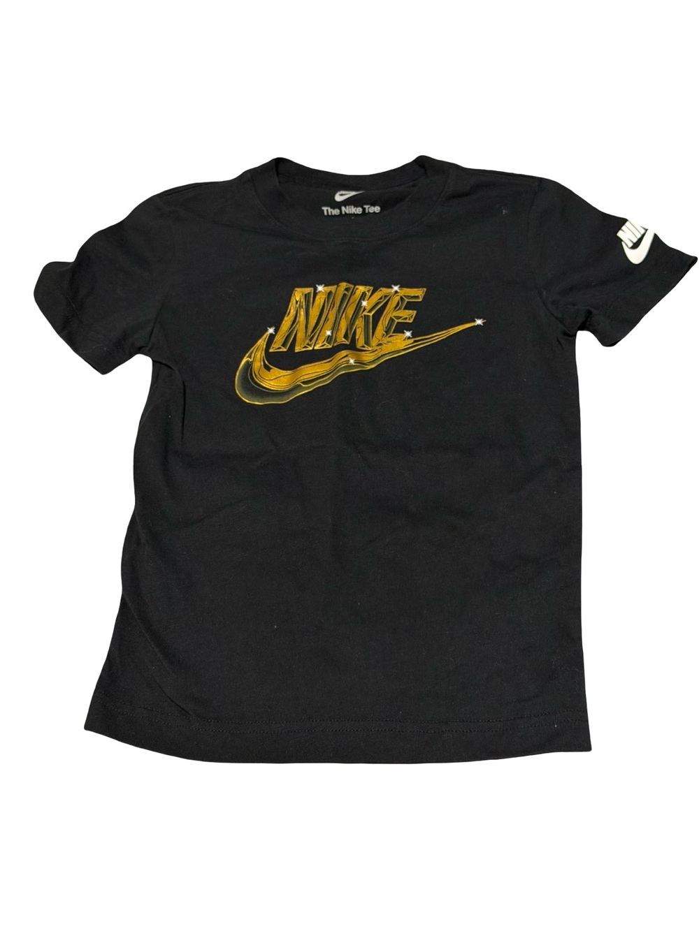 Nike Boys Black Graphic Logo T-Shirt Gold Swoosh Short Sleeve